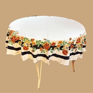 Vintage Linen Floral & Striped Oval/Round Tablecloth